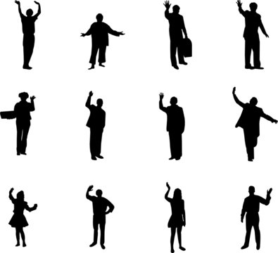 silhouettes waving with hands