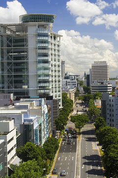 Urban scene in the central district of Singapore..