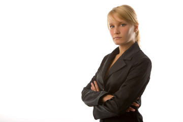 Obraz premium the portrait of young businesswoman on white background