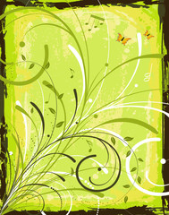 Grunge flower background with butterfly, vector illustration