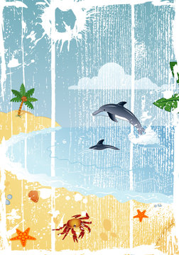 Detailed summer grunge background, vector illustration