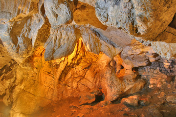 limestone cave with stalactites and stalagmites