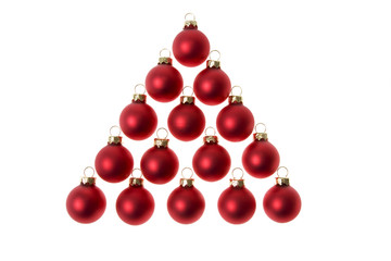 Red ornaments in the shape of a Christmas tree