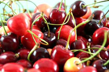 close-up of ripe cherry in first plan