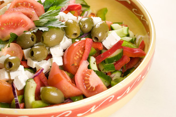 Delicious greek salad in a bowl ready to be served