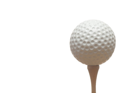Macro image of golf ball isolated on white background