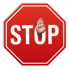 Stop sign againts. Stop and hand concept
