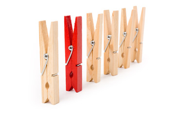 Clothespin with white background, concept of teamwork