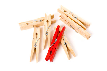 Clothespin with white background, concept of teamwork