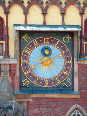 Solar clock on the face of the City Hall in wroclaw, Poland