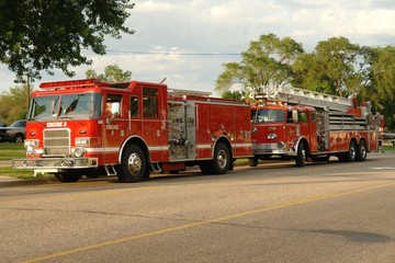 Fire Truck on street in late evening