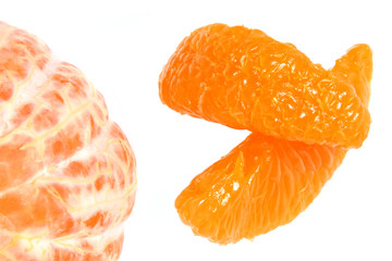 Tangerine fruit on white background detail view