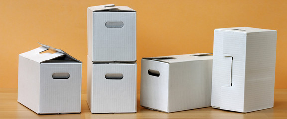 some white cardboard boxes