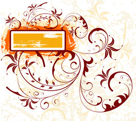 Grunge paint flower frame, vector illustration