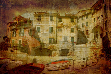 Fototapeta na wymiar Artistic work of my own in retro style - Postcard from Italy.