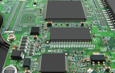 Microcircuit board with three processors.