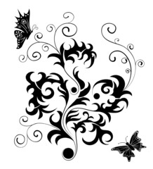 Abstract floral chaos with butterfly, vector illustration