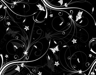 Abstract floral pattern with butterfly, vector illustration