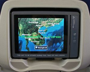 Screen mounted in the seat in jet-plane