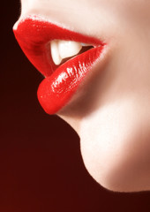close up of sensual beauty red female lips