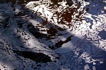 Surface foam pattern with dappled shade on a Scottish river