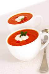Roasted Tomato Soup, with capsicum, herbs and yoghurt.
