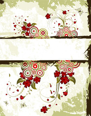 Abstract grunge floral frame with butterfly, vector illustration