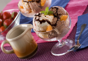 chocolate and apricot ice cream close up shoot