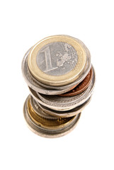 coins stack euro rupies, money isolated white