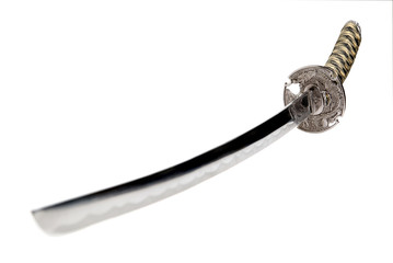 samurai katana sword, sharp steel isolated
