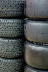 Zelfklevend Fotobehang Motor racing tyres © Trombax