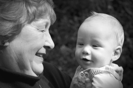 Black And White Of Grandmother With Grandson