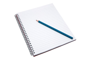 Blank notebook and pencil, isolated on white with clipping path.