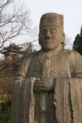 Chinese statue before pagoda in Nanjing