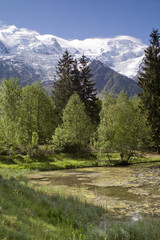 Fototapeta na wymiar View of Mont Blanc mountain range reflected in lake