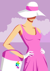 Woman wearing sun hat, hands on hips