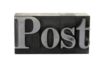 the word 'Post' in old, inkstained metal type