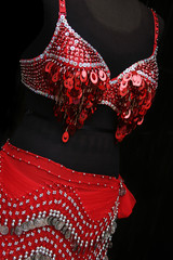 Sexy red sequinned belly dancing costume.