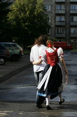 Boy and girl are leaving her performance after the storm