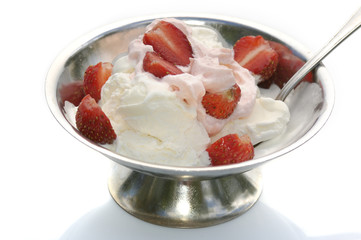 strawberry and icecream in ice-cream bowl