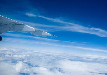 Fototapeta na wymiar high in the clouds in a plane