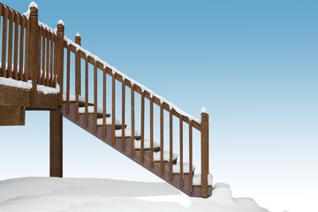 Obraz premium a snow covered deck and stairway