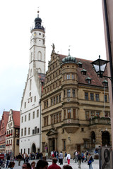 Fototapeta premium Rynek miejski, Rothenburg ob der Tauber, średniowieczne stare miasto