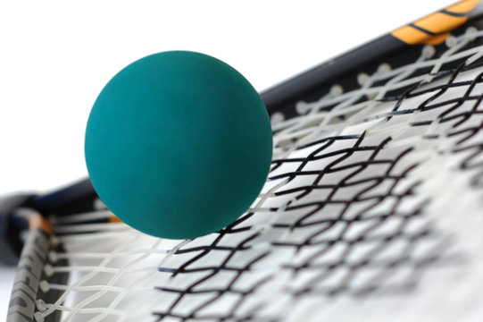 A racquetball racket and ball.