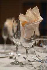 Elegant wineglasses at a wedding reception