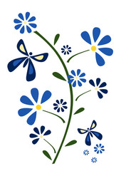 Obraz premium Blume mit Schmetterling in Blautönen 