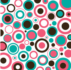 Aqua, Pink and Brown Circles on White Background
