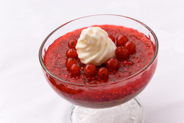 Rote Grütze mit Gelee ,Pudding und Sahne 3