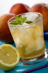 cold fresh ice tea with lemon close up shoot