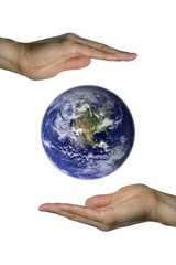two hands holding the beatifull blue earth (vertical)
